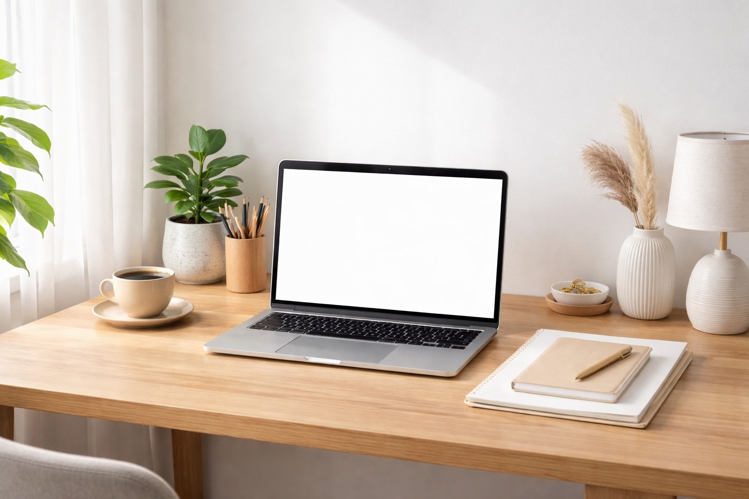 Escritorio ordenado diariamente con espacio limpio y organizado