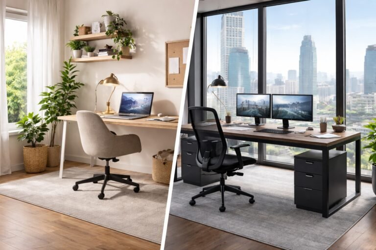 Escritorio para home office con computadora y espacio de trabajo organizado