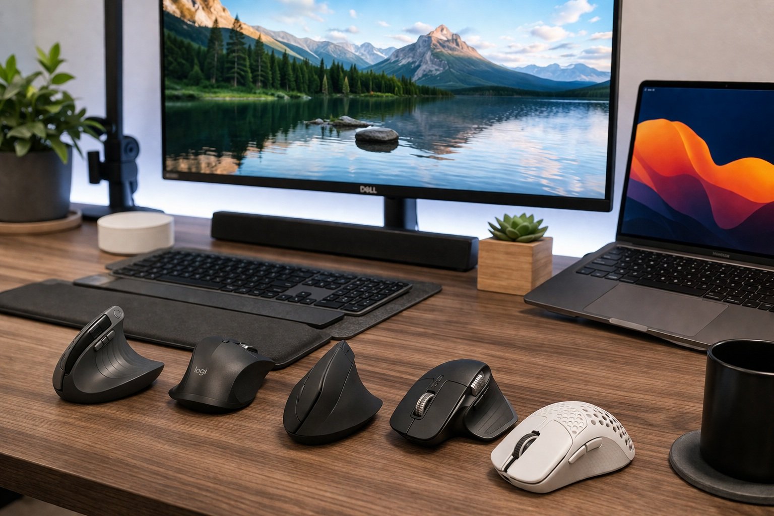 mouse ergonómico en escritorio de home office moderno