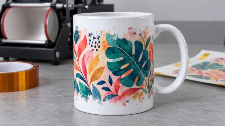 Taza con sublimación incompleta y zonas blancas en las orillas superior e inferior