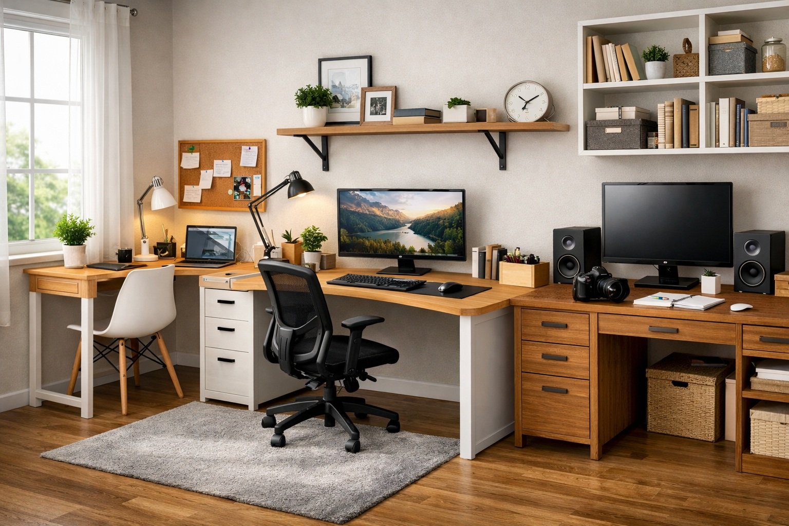 tipos de escritorios para home office en un espacio de trabajo organizado